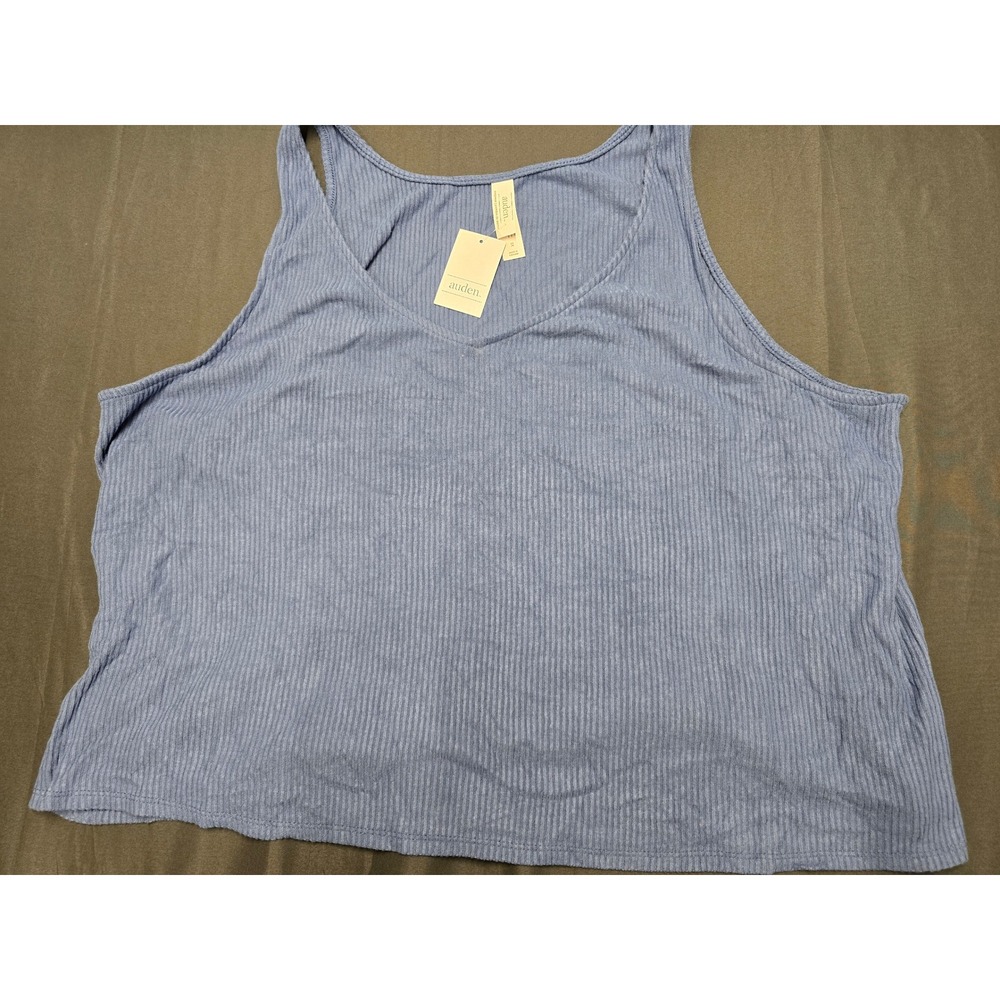 Auden Women Plus Size 3X Blue Ribbed V-Neck Sleep Tank Top NWT